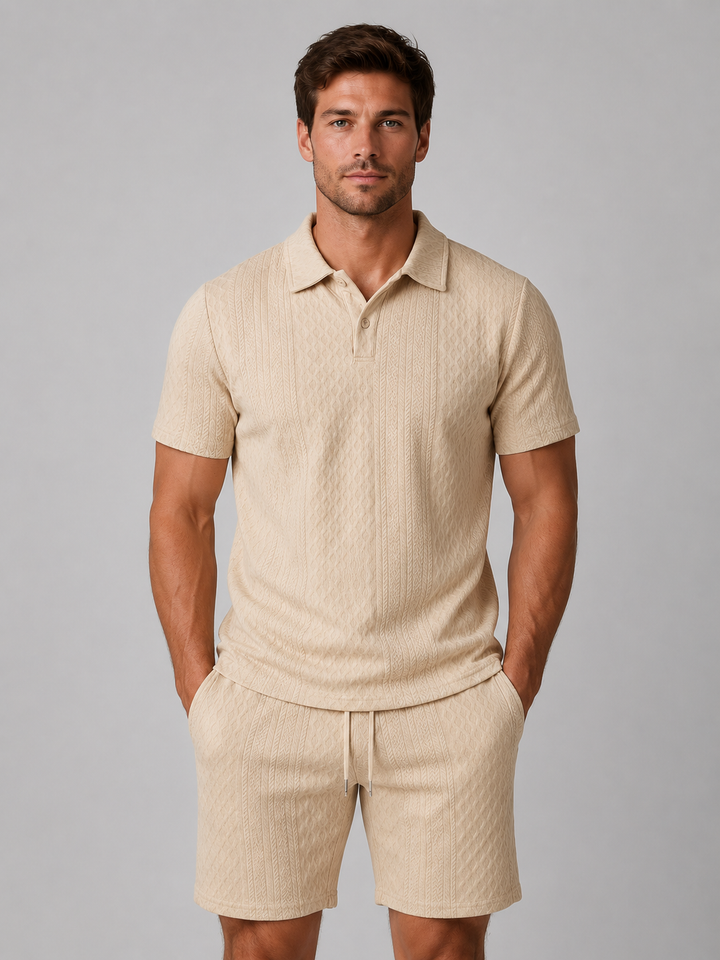 Men's Textured Polo Shirt & Shorts Set - Summer Holiday Co-Ord