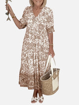 Women’s Floral V-Neck Midi Dress – Relaxed Summer Elegance