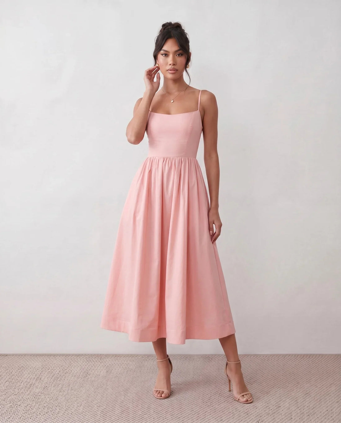 Layla Spaghetti Strap Low Back Midi Dress