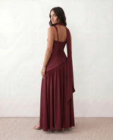 Emelie Basque Waist Lace-Up Maxi Dress