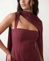 Emelie Basque Waist Lace-Up Maxi Dress