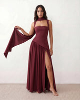 Emelie Basque Waist Lace-Up Maxi Dress