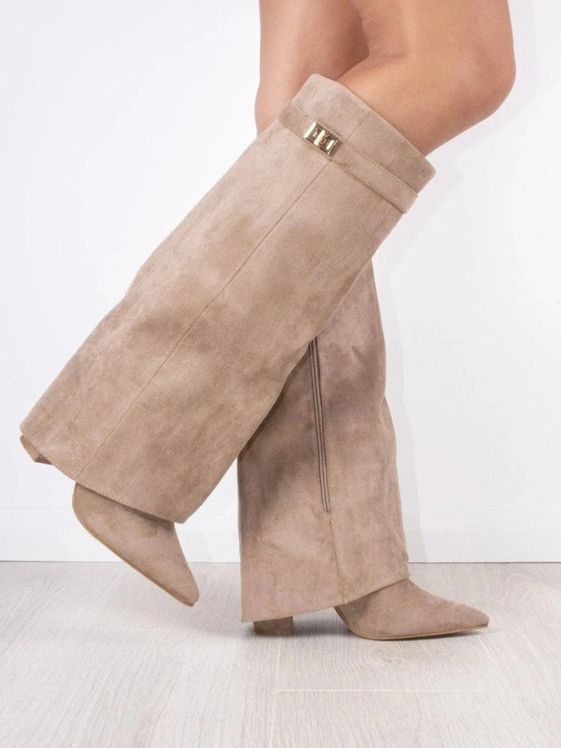 Women’s Suede Fold-Over Boots - Golden Detail