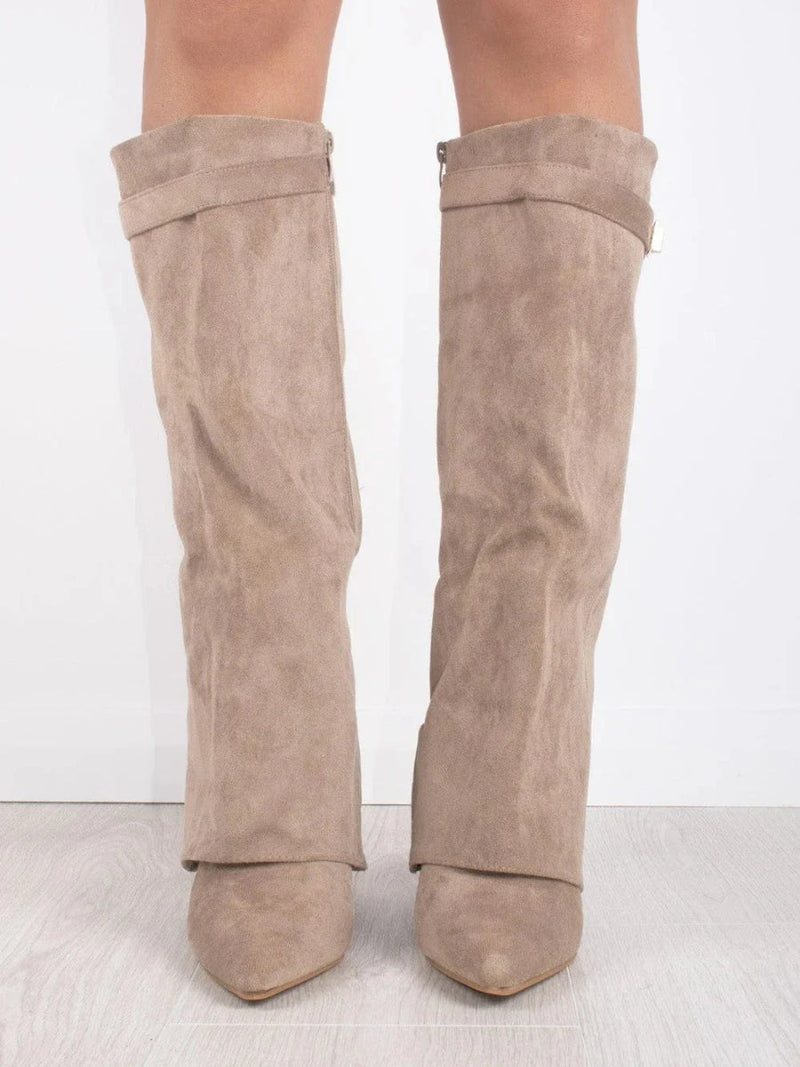 Women’s Suede Fold-Over Boots - Golden Detail