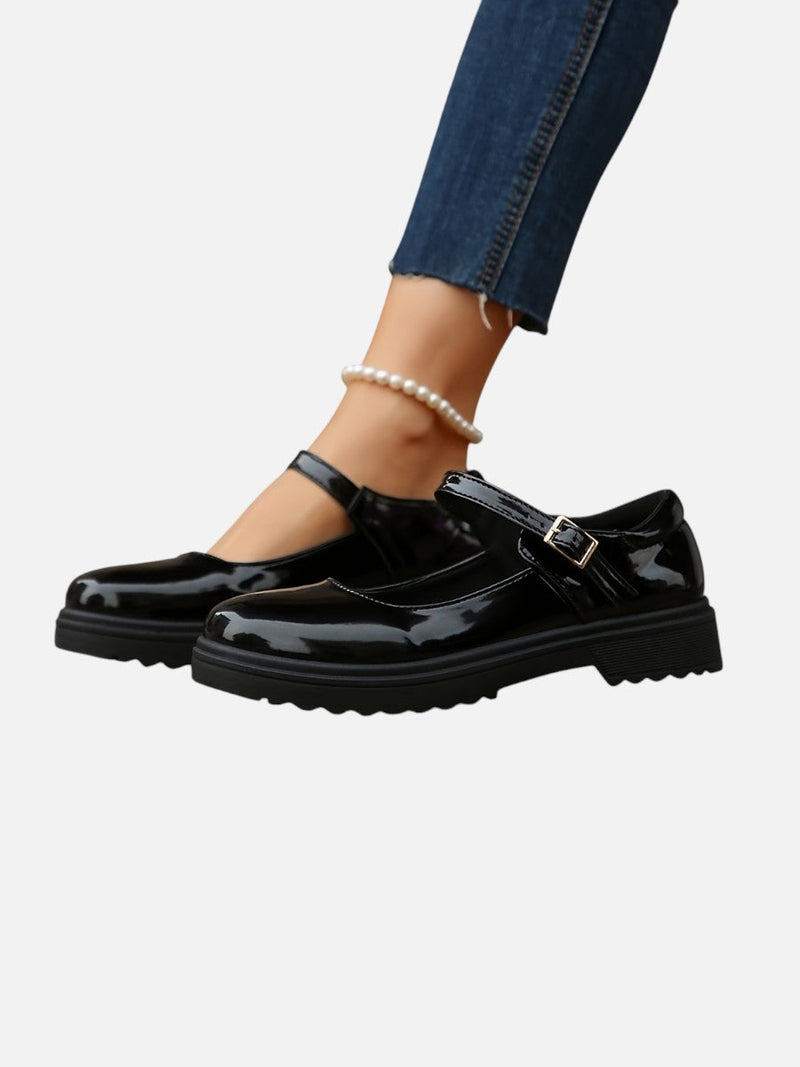 Women’s Glossy Leather Look Mary Jane Loafers - Comfort Style