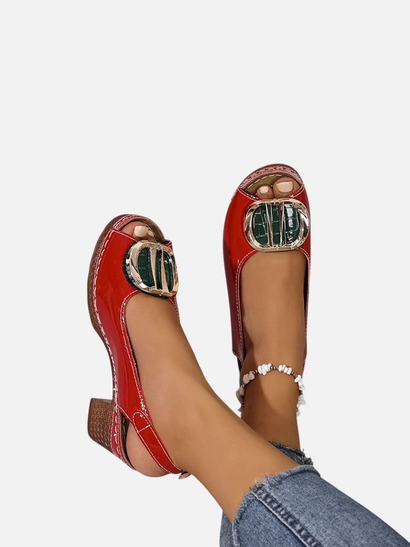 Women’s Comfort Strap Heels - Glossy Leather Look Style