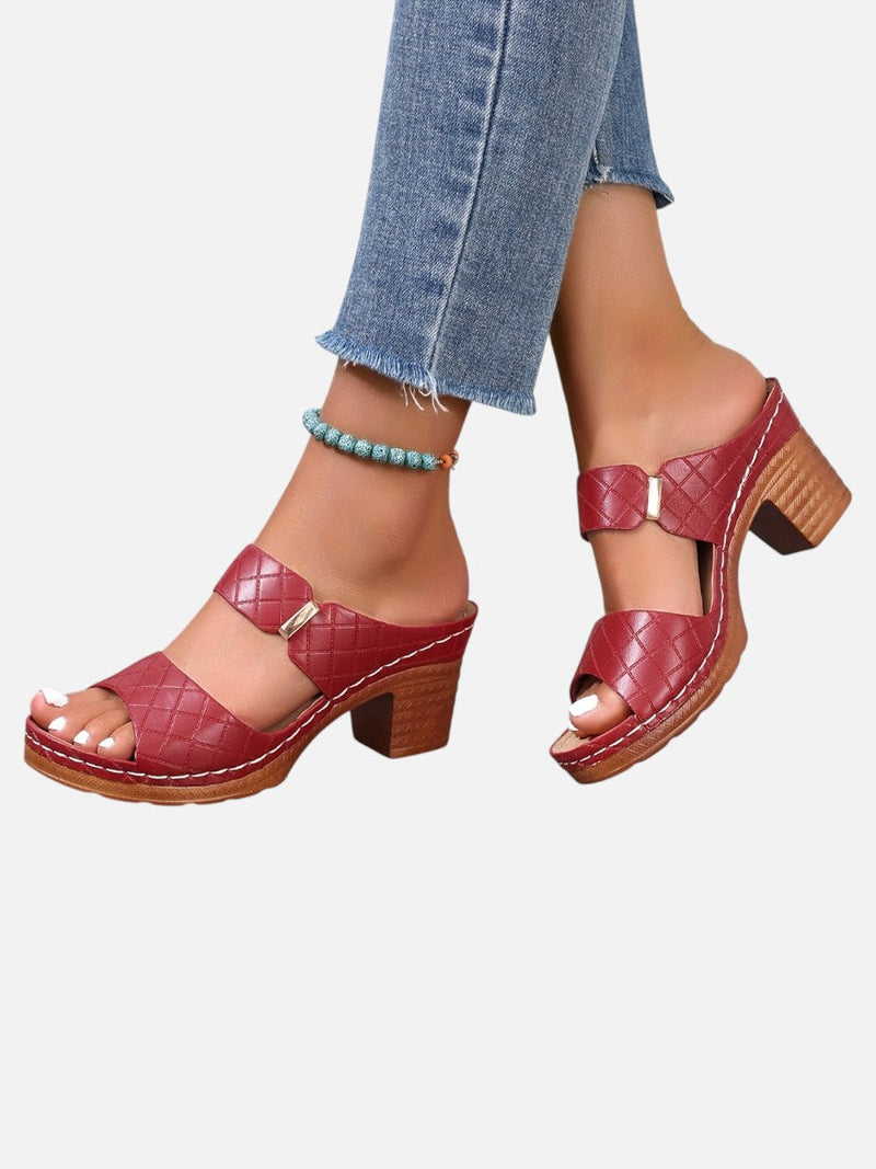 Women’s Comfort Block Heel Sandals - Quilted Leather Look