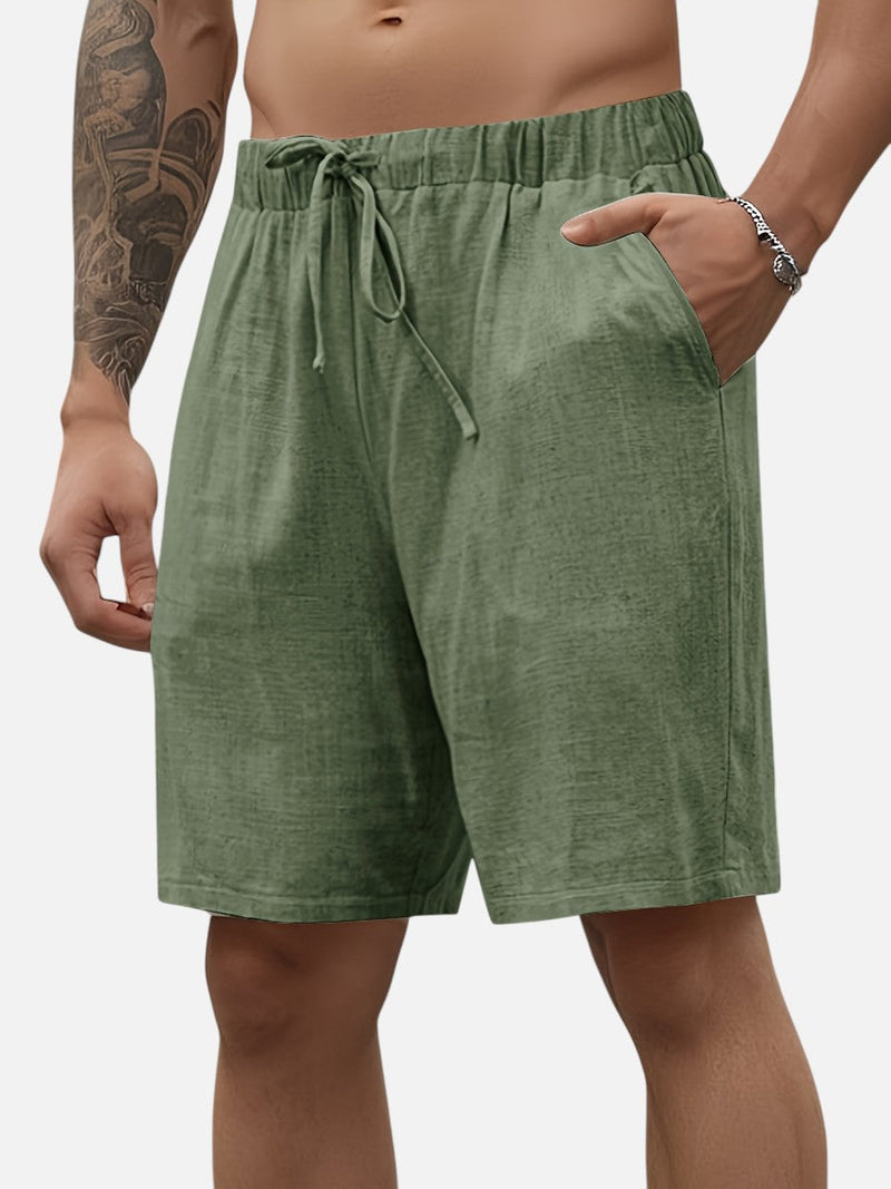 Men’s Casual Drawstring Shorts - Lightweight Linen Look