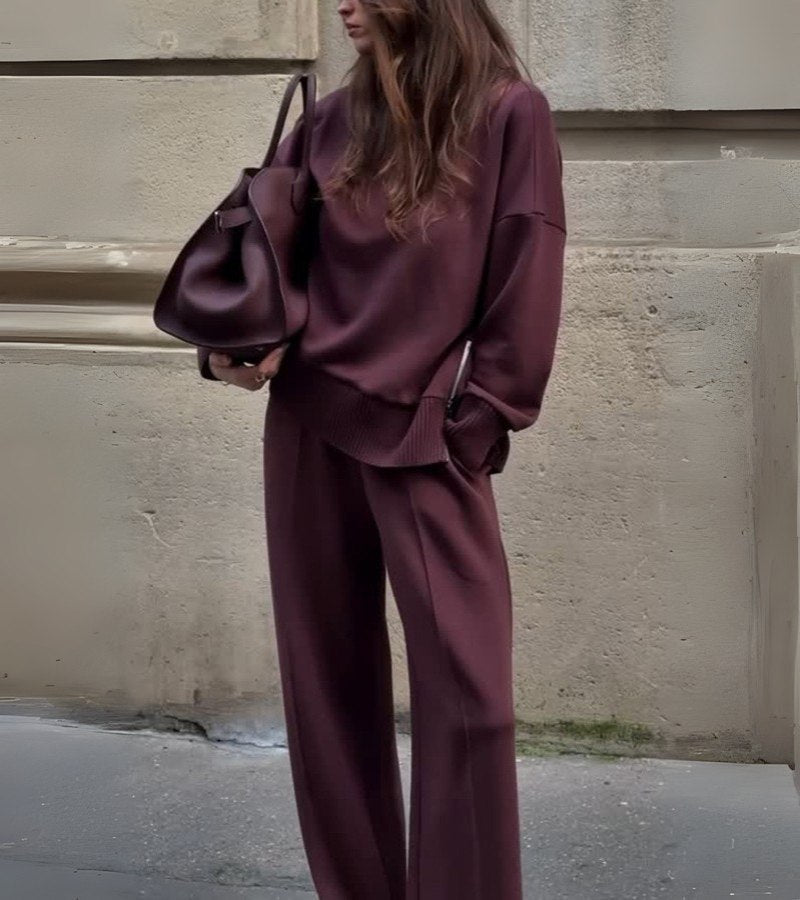 Elowen | Two-Piece Knit Set in Deep Burgundy Brown