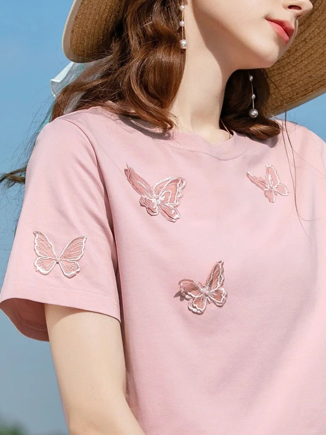 Summer T-Shirt with Butterfly Embroidery