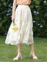 Embroidered Lace Midi Skirt