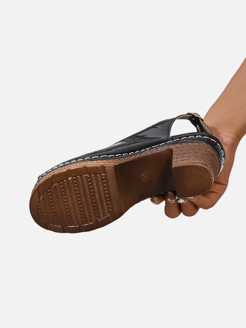Women’s Comfort Strap Heels - Glossy Leather Look Style