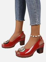 Women’s Comfort Strap Heels – Glossy Leather Look Style