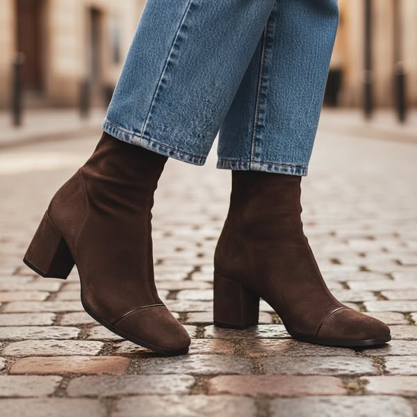Women’s Heeled Ankle Boots - Suede Style
