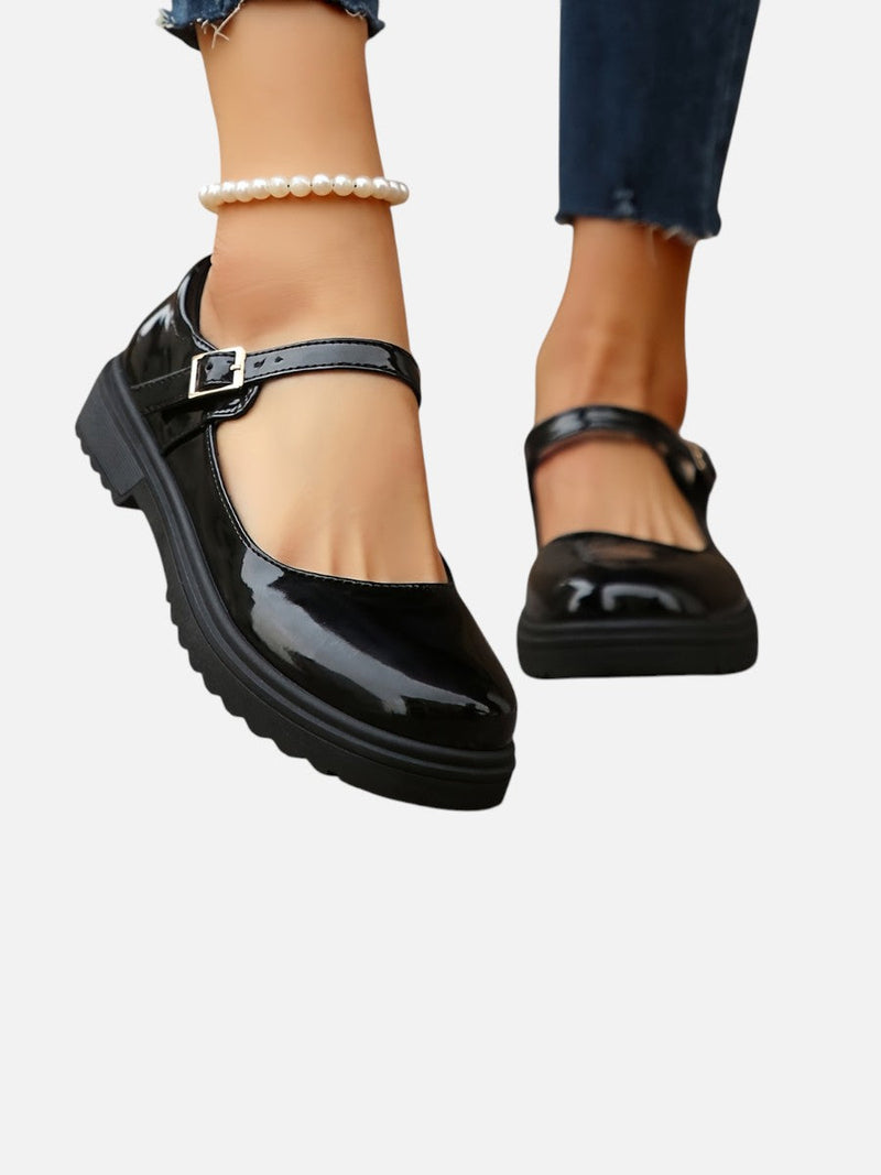 Women’s Glossy Leather Look Mary Jane Loafers - Comfort Style