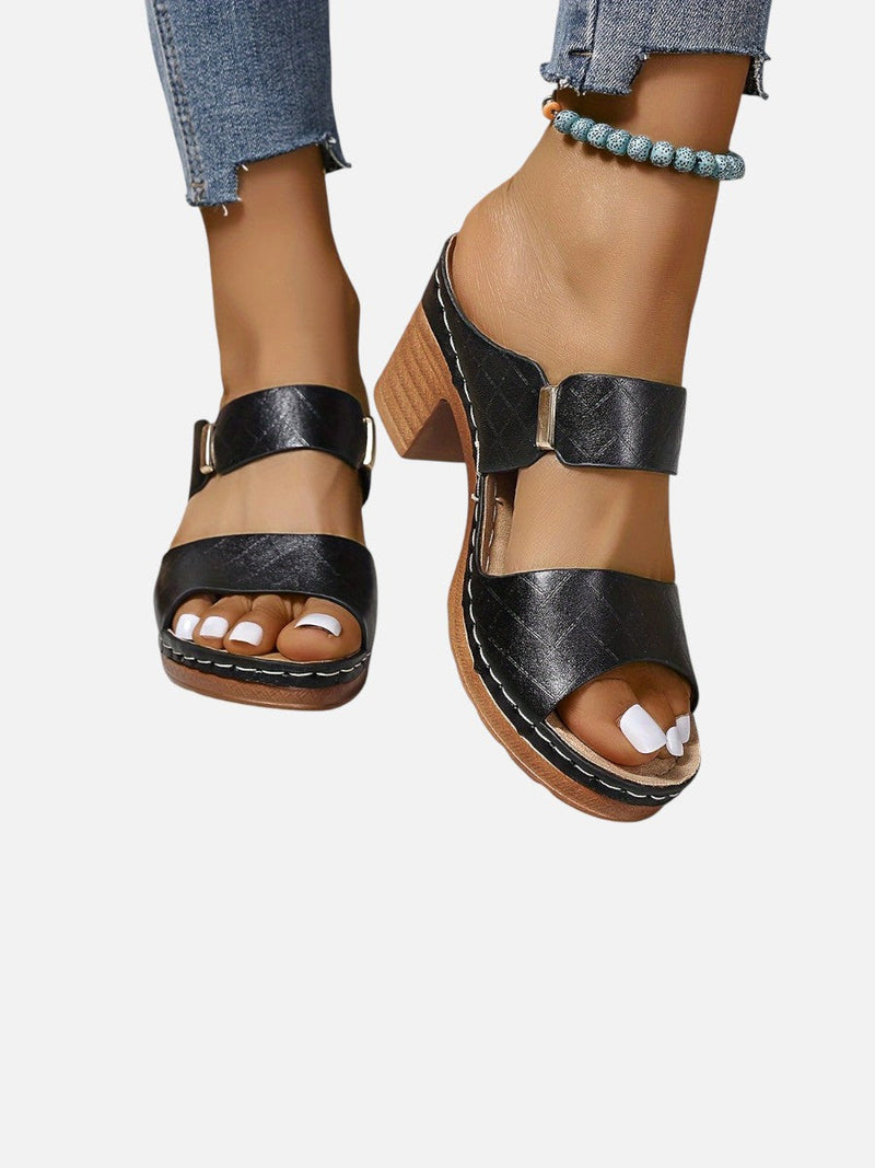 Women’s Comfort Block Heel Sandals - Quilted Leather Look