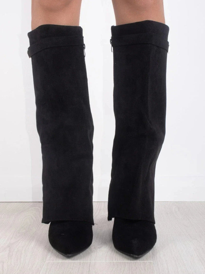 Women’s Suede Fold-Over Boots - Golden Detail