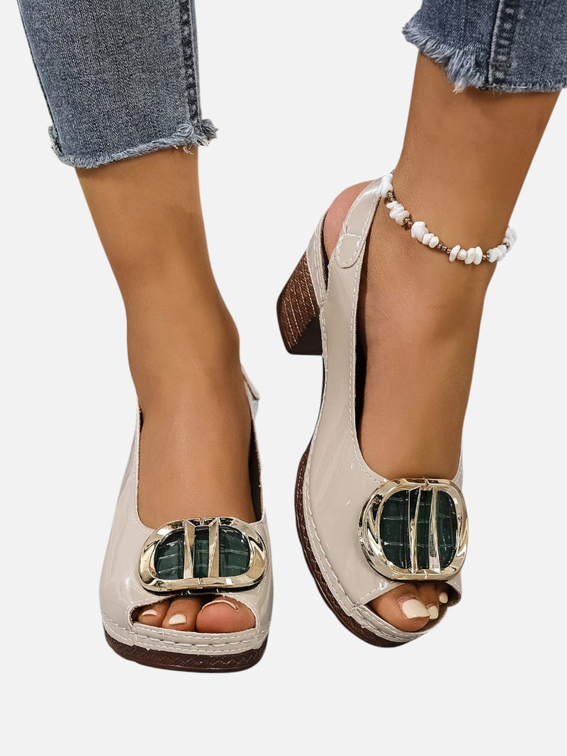 Women’s Comfort Strap Heels - Glossy Leather Look Style