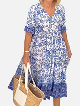 Women’s Floral V-Neck Midi Dress – Relaxed Summer Elegance