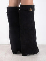 Women’s Suede Fold-Over Boots – Golden Detail