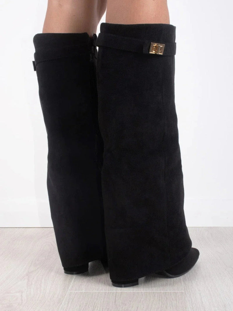 Women’s Suede Fold-Over Boots - Golden Detail