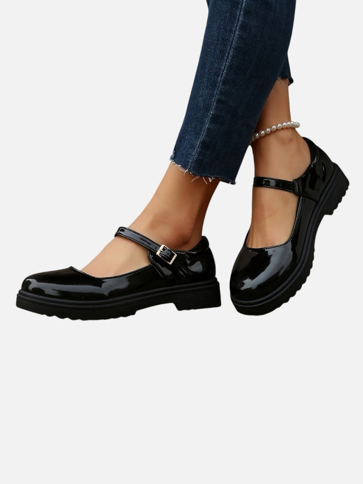 Women’s Glossy Leather Look Mary Jane Loafers - Comfort Style