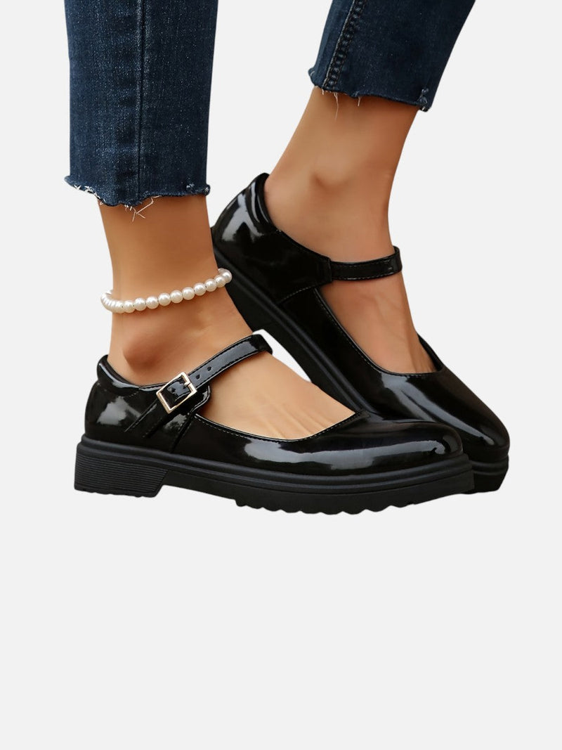 Women’s Glossy Leather Look Mary Jane Loafers - Comfort Style