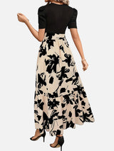 Women’s Floral Midi Dress – Puff Sleeve Belted Waist