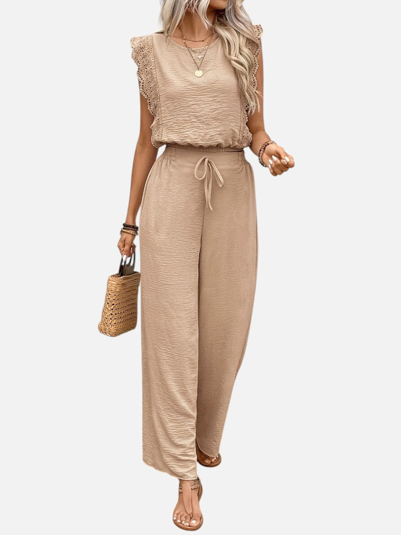 Women’s Two Piece Outfit Set - Relaxed Top & Wide Leg Trousers