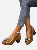 Women’s Comfort Strap Heels – Glossy Leather Look Style