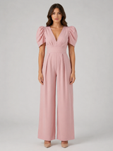 Women's Puff Sleeve Wide Leg Jumpsuit – Tailored Formal Style