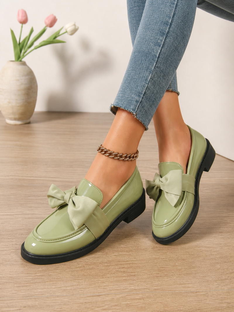 Women’s Leather Loafers - Bow Detail Classic Slip-On