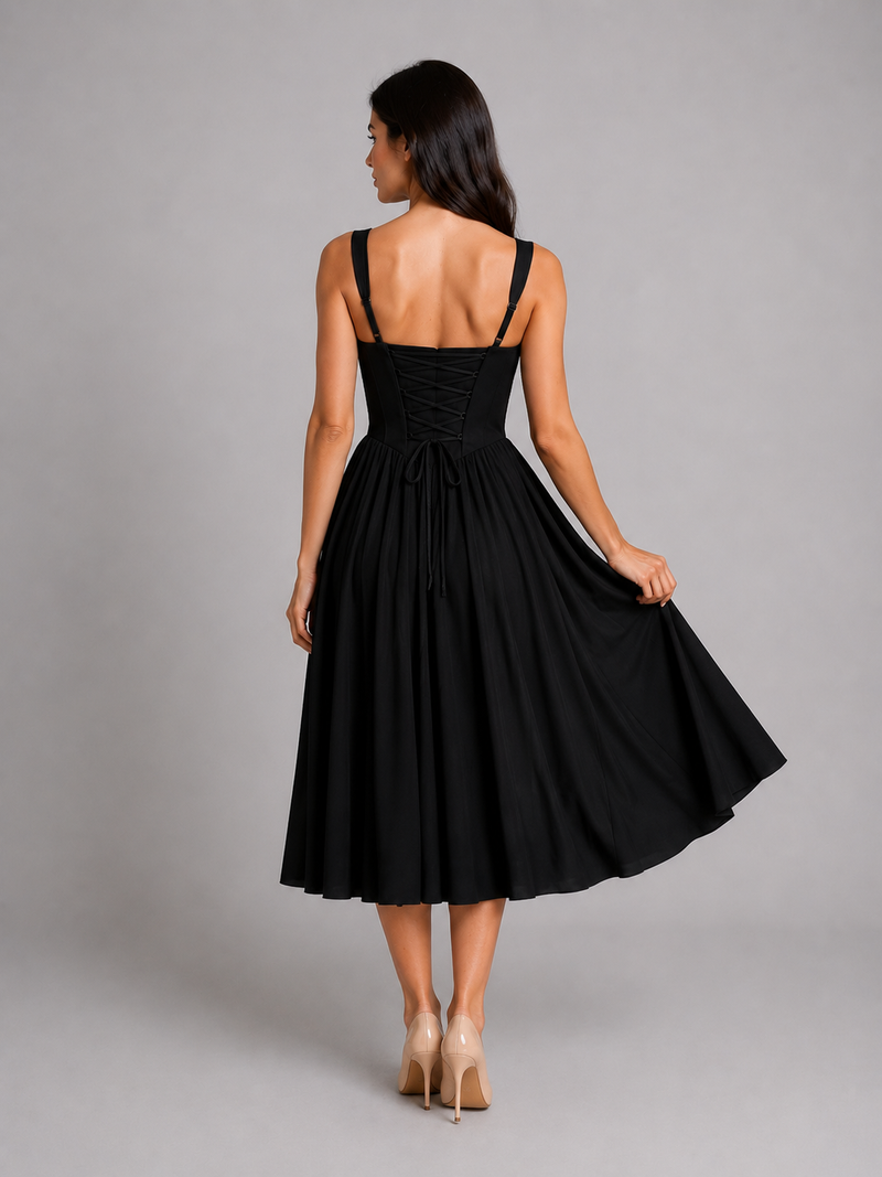 Women's Corset Pleated Midi Dress - Wedding Guest Occasion