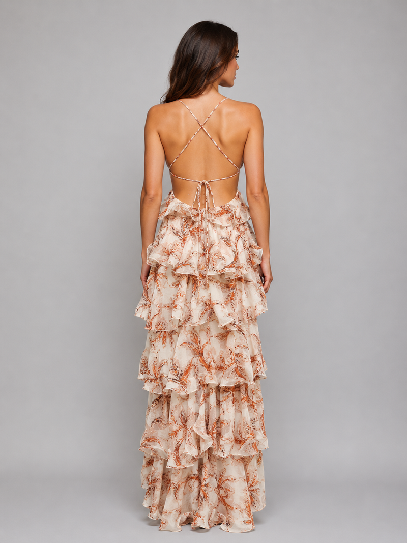 Women's Butterfly Ruffle Maxi Dress - Flowing Silhouette