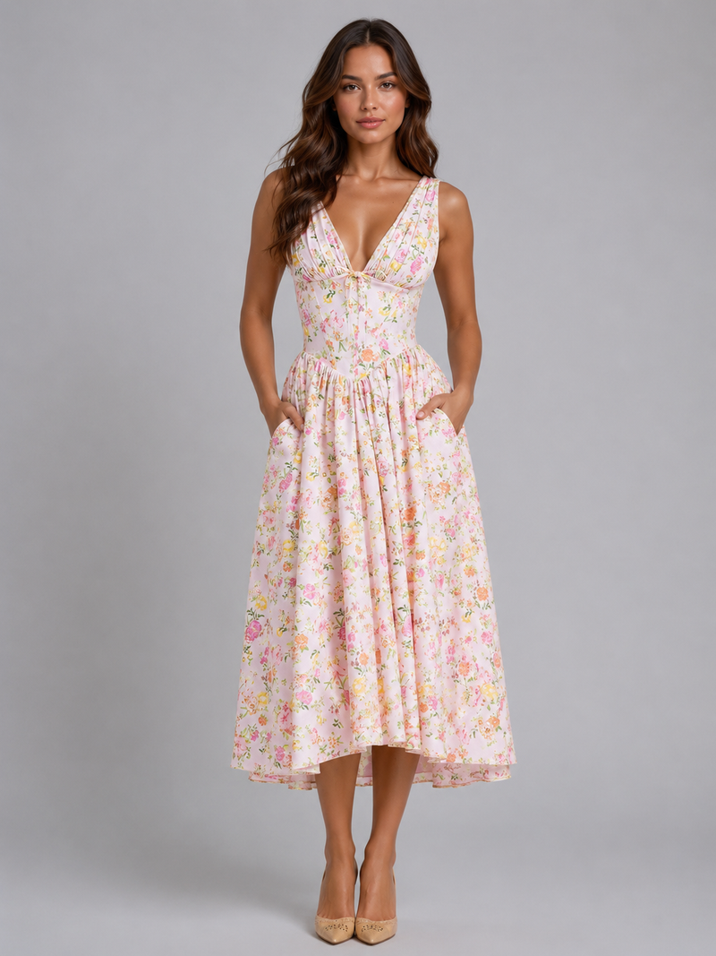 Women’s Floral Midi Sundress - Summer Occasion Style