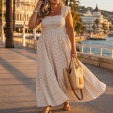 Elara | Gingham Plaid Maxi Dress