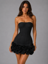 Women’s Strapless Corset Mini Dress – 3D Floral Appliqué Party Style