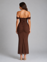Women's Off-Shoulder Ruched Maxi Dress – Wedding Guest Gown