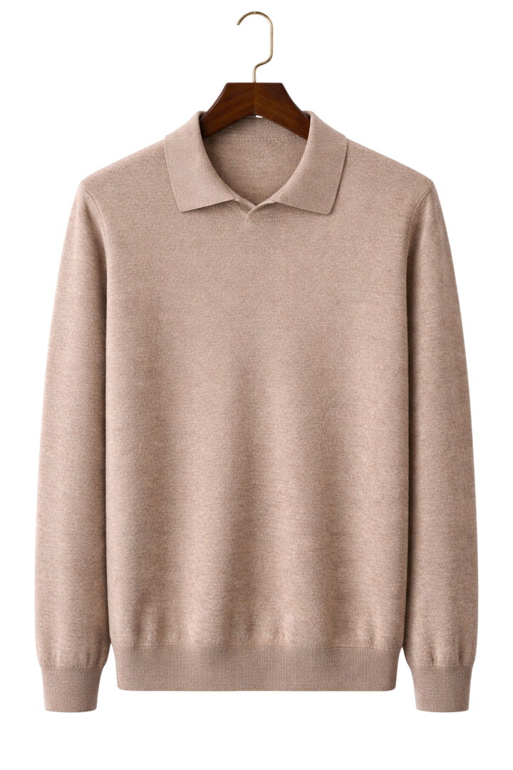 Alpine Sand Pure Maison Worsted Cashmere Long Sleeve Polo