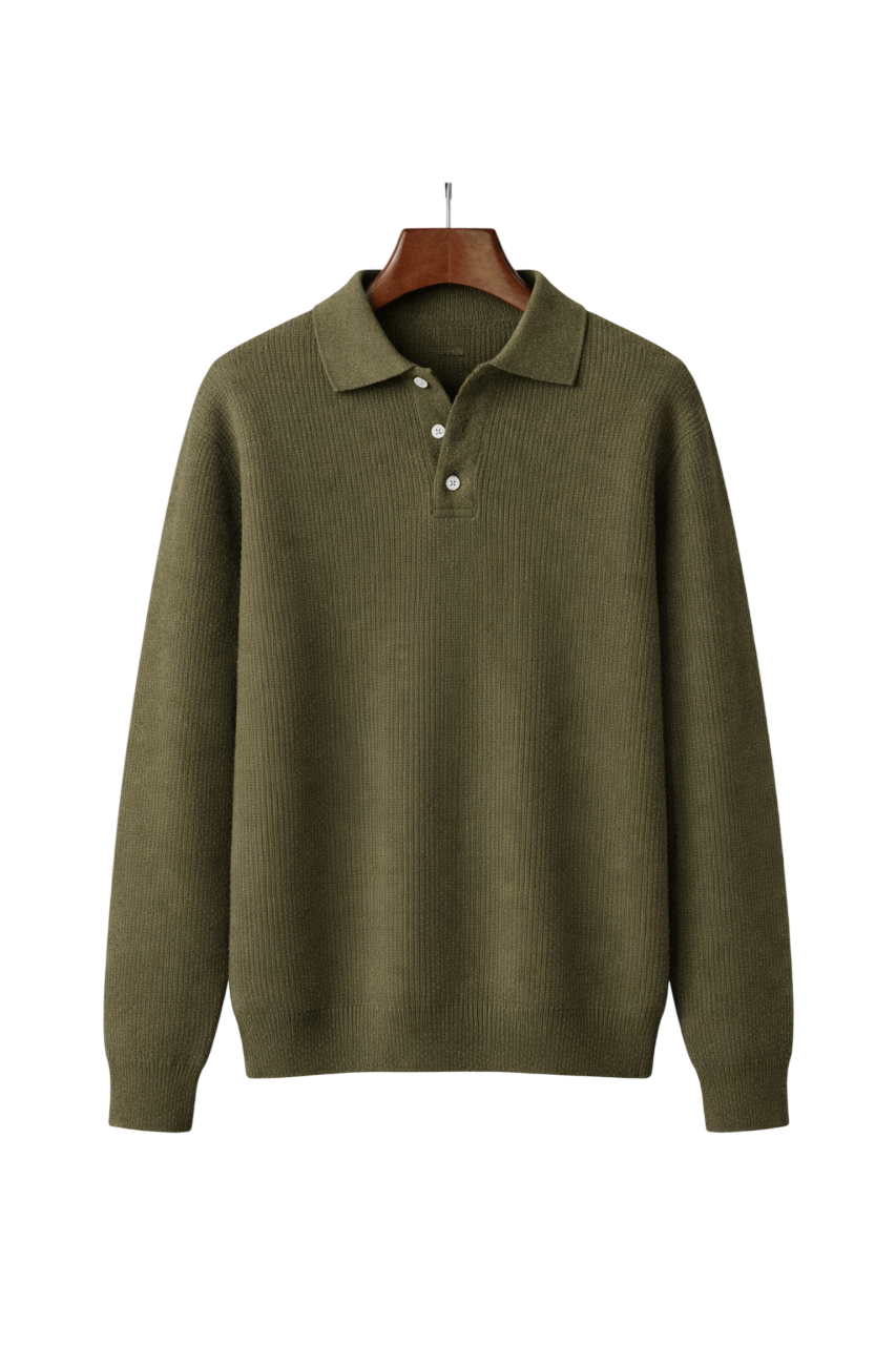 Ribbed Long Sleeve Polo Knit