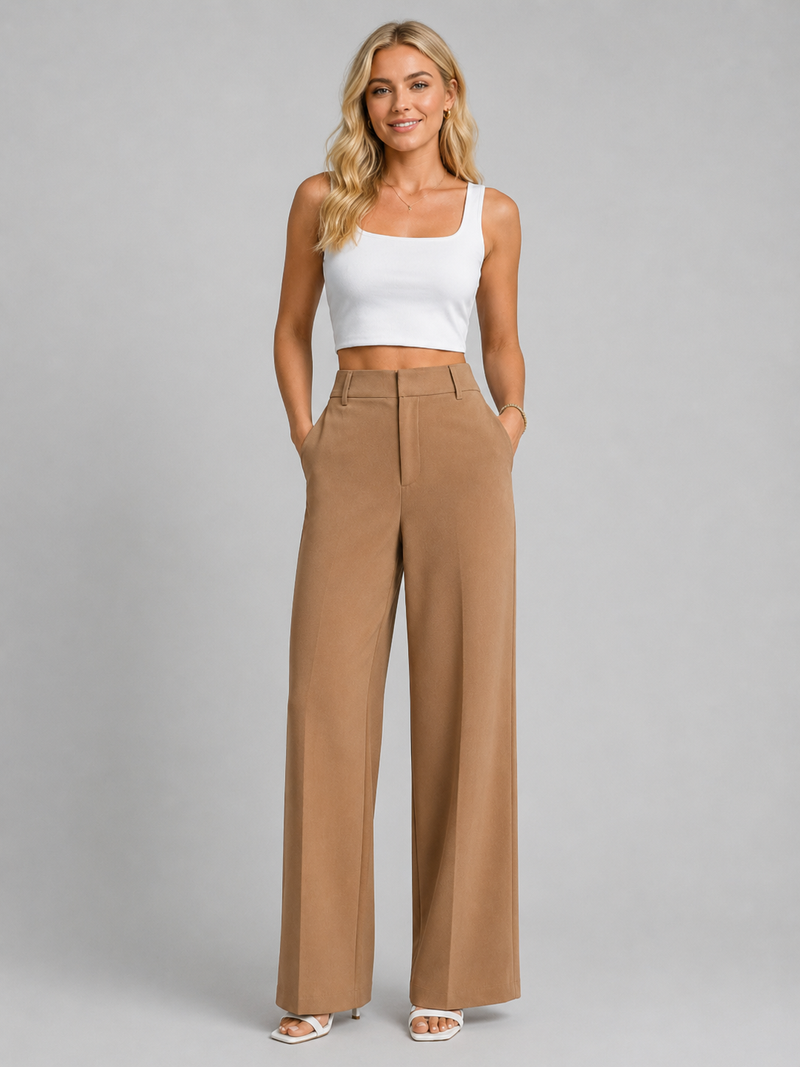 Women's High Waisted Wide Leg Trousers - Tailored Everyday Style