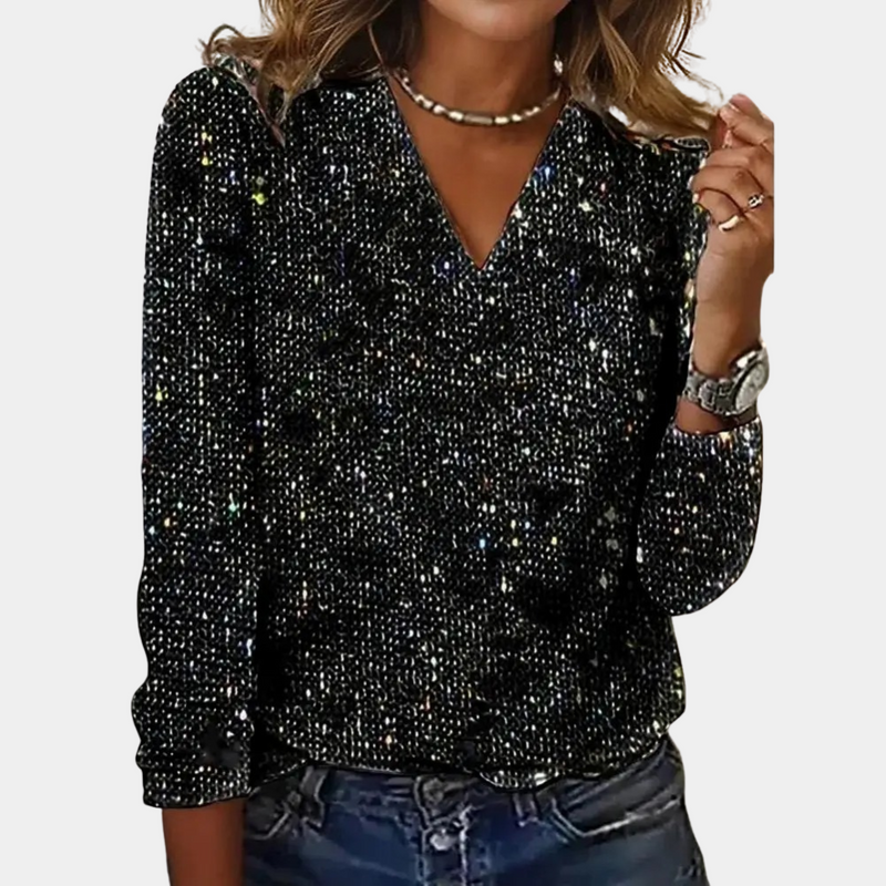 Lucy | Elegant Glitter V-Neck Women's Top