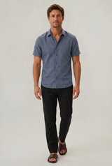 Men's Cotton-Linen Short Sleeve Shirt