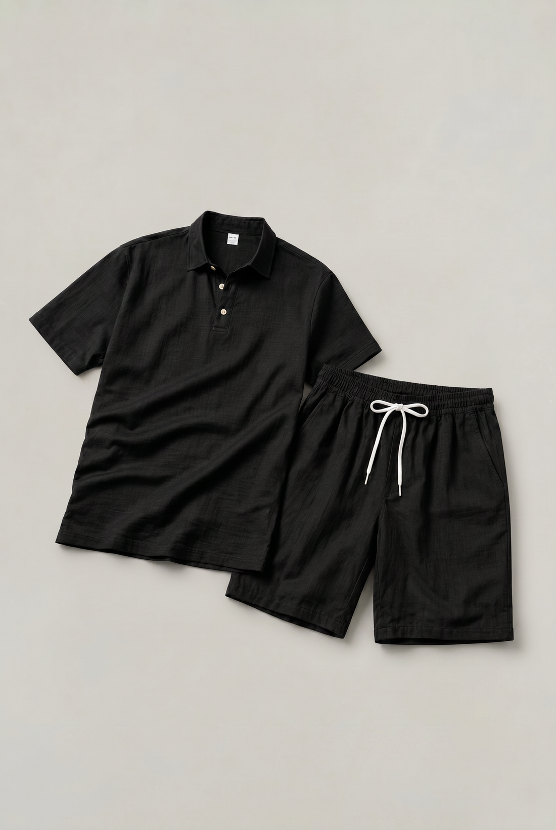 Men's Linen Short Sleeve Polo Shirt and Shorts Set