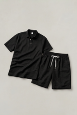 Men's Linen Short Sleeve Polo Shirt and Shorts Set