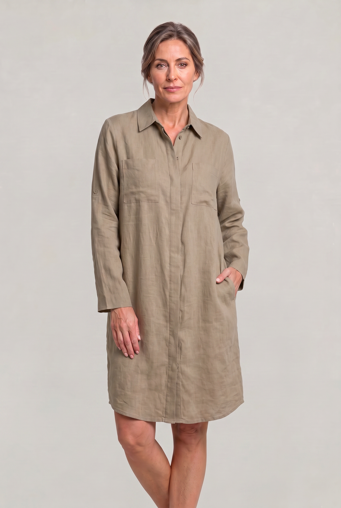 Women's Oversized Button Down Linen Shirt Dress