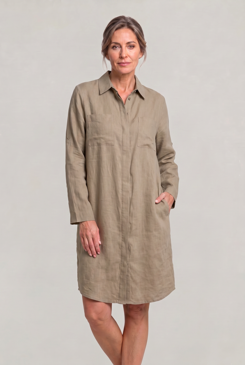 Women's Oversized Button Down Linen Shirt Dress