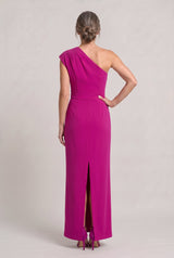 Women's One-Shoulder Maxi Evening Dress -  Asymmetric Neckline