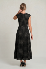 Women’s Polka Dot Maxi Dress – Cap Sleeve Waist Detail Summer Dress