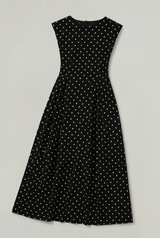 Women’s Polka Dot Maxi Dress – Cap Sleeve Waist Detail Summer Dress